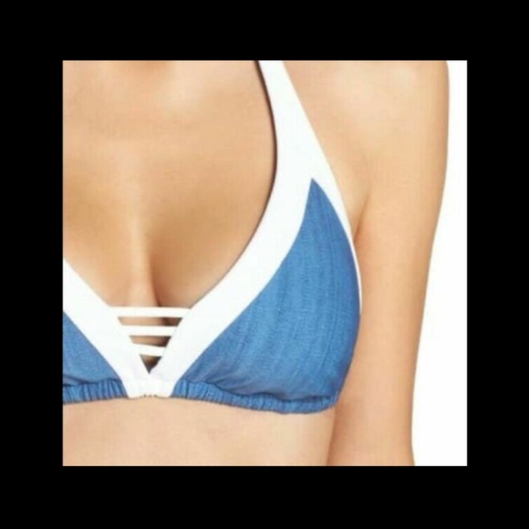 NWT Seafolly [ US 6‎ D-Cup ] Block Party Triangle Bikini Swim Top in Denim - Picture 3 of 11